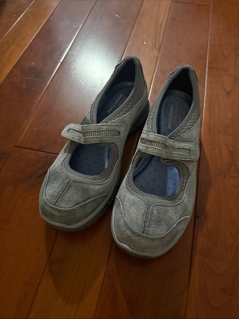 Skechers Gray Suede-Look Mary Jane Flats with Adjustable Strap size 9 ..new ..